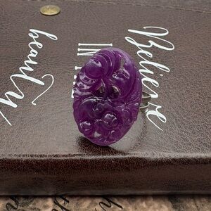 Vintage 1970s Purple Resin Floral Statement Ring Adjustable